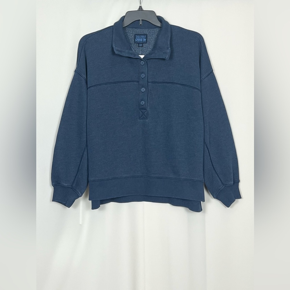 American Eagle Women’s Big Hug Henley Sweatshirt Color Navy Size M